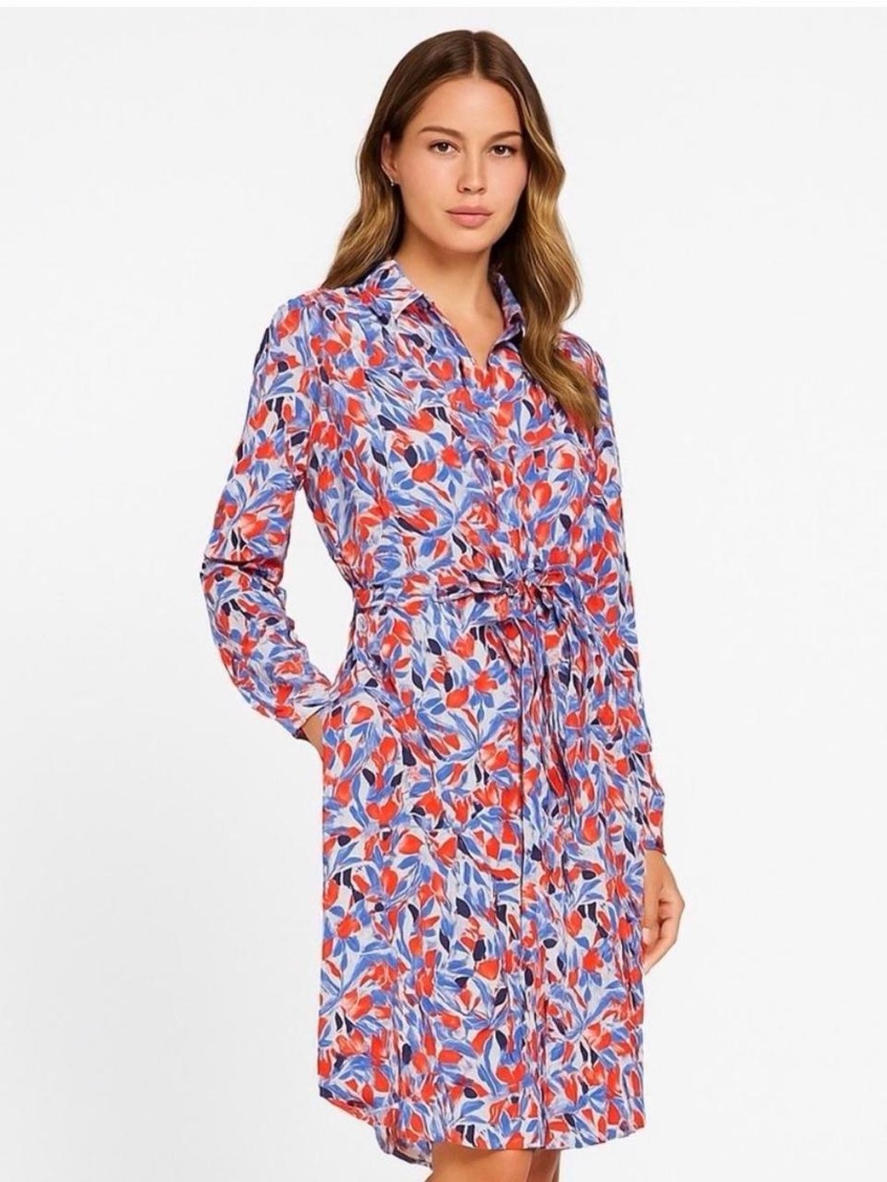 Well Worn Floral Tie-Waist Long Sleeve Shirt Dress Small